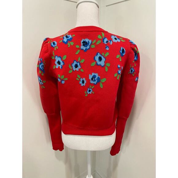 Molly Goddard Sonia Jacquard-Knit Cotton Cardigan in Red - Picture 12 of 15